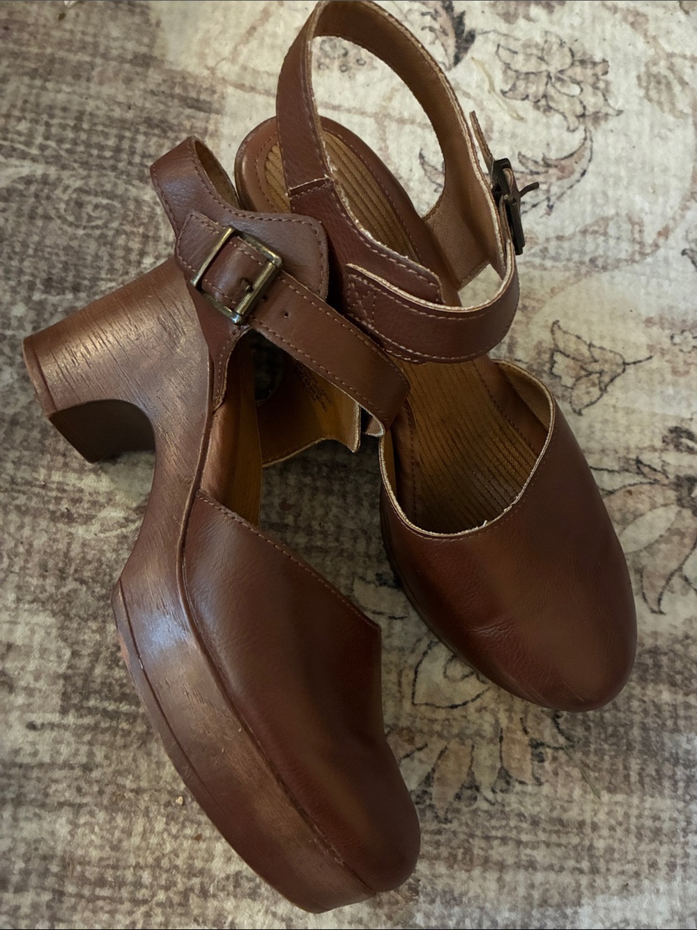 boc Brown Vegan Leather Platform Mary Jane Heels with Ankle Strap 9